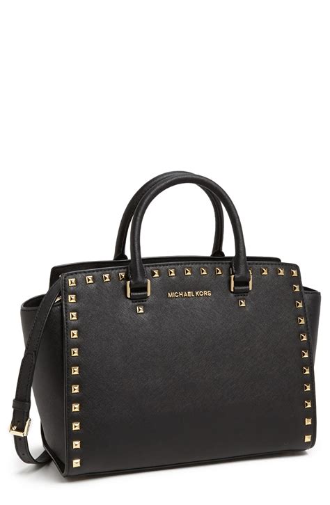 michael kors selma studded saffiano leather satchel|Michael Kors saffiano bag black.